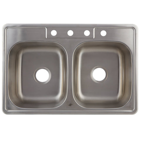 DAX 50/50 Double Bowl Top Mount Kitchen Sink, 18 Gauge Stainless Steel, Brushed Finish , 33 x 22 x 9 Inches (DAX-OM-3322)