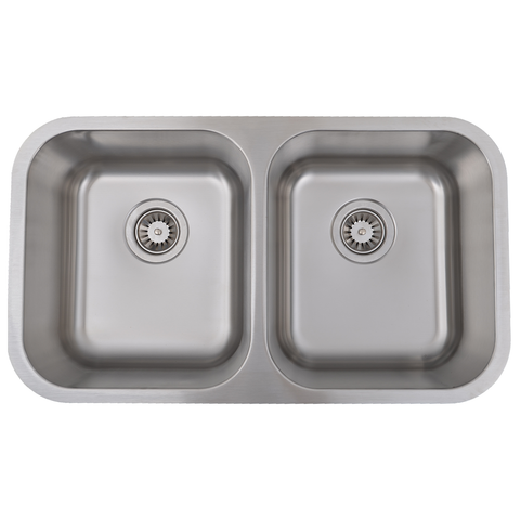 DAX 50/50 Double Bowl Undermount Kitchen Sink, 18 Gauge Stainless Steel, Brushed Finish, 31-2/7 x 9 x 18 Inches (KA-3118)