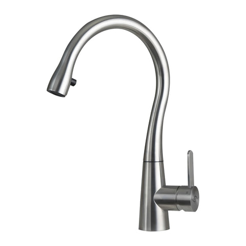 DAX Single Handle Pull Down Kitchen Faucet with Hidden Shower Head, Stainless Steel Body, Brushed Finish, Size 8-1/4 x 14-1/2 Inches (DAX-C21S)