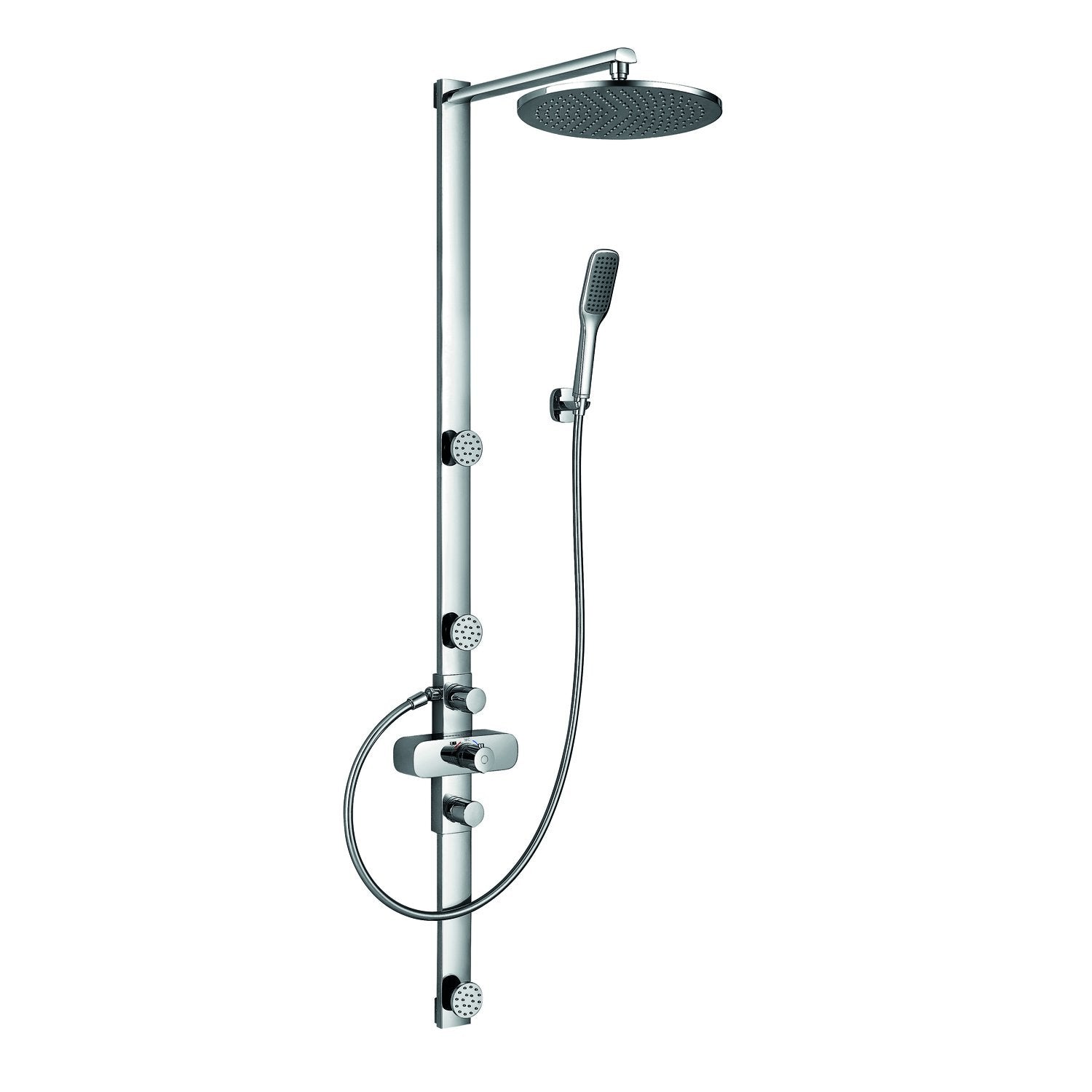 DAX Shower System with Round Rain Shower Head, 3 Nozzles, Hand Shower and Individual Controls, Wall Mount, Brass Body, Chrome Finish (DAX-FH8452-675)