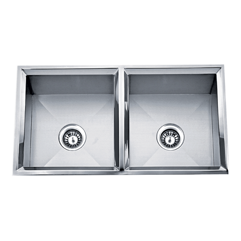 DAX Handmade 50/50 Double Bowl Undermount Kitchen Sink, 16 Gauge Stainless Steel, Brushed Finish, 33 x 9-1/2 x 18 Inches (DAX-SQ-3318C)