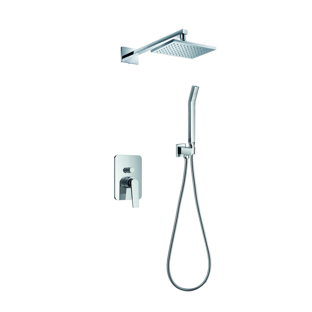 DAX Shower System, Faucet Set, with Square Rain Shower Head and Hand Shower, Wall Mount, Brass Body, Chrome Finish (DAX-8338A)