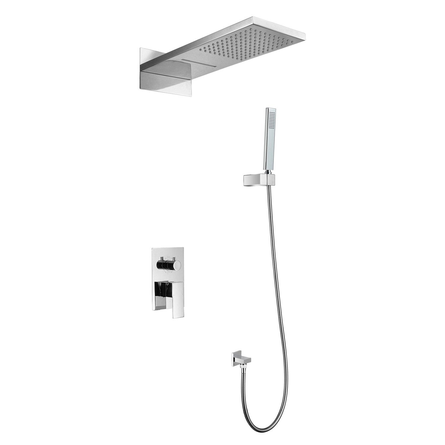 DAX Shower System, Faucet Set, with Square Rain Waterfall Shower Head and Hand Shower, Wall Mount, Brass Body, Chrome Finish (DAX-A402)
