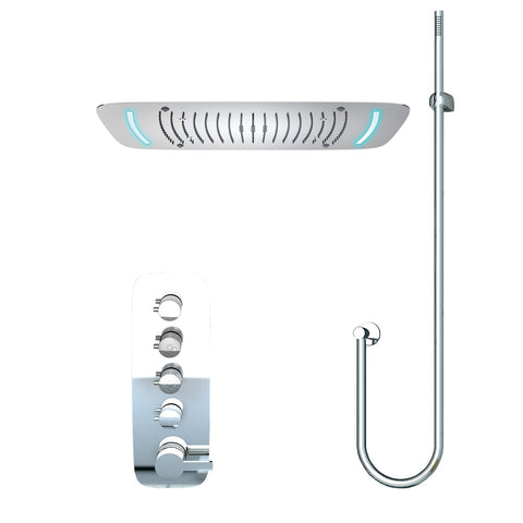 DAX Ceiling Mounted Square Rain Shower System with LED Lights, with Hand Shower and Individual Controls, Brass Body, Chrome Finish (DAX-S271)