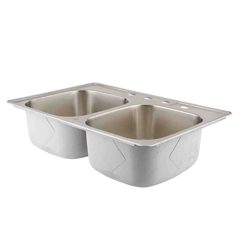 DAX 50/50 Double Bowl Top Mount Kitchen Sink, 18 Gauge Stainless Steel, Brushed Finish , 33 x 22 x 9 Inches (DAX-OM-3322)