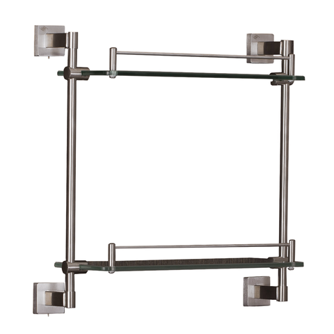 DAX Bathroom Double Tempered Glass Shelf, Wall Mount Stainless Steel, Polish Finish, 16-7/16 x 15-7/8 x 5-5/16 Inches (DAX-G0101-P)