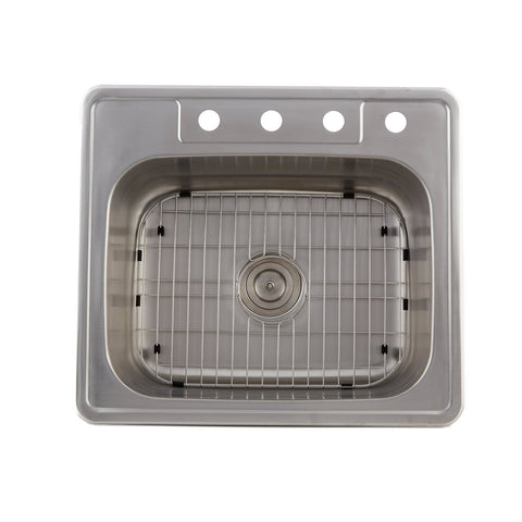 DAX Single Bowl Top Mount Kitchen Sink, 18 Gauge Stainless Steel, Brushed Finish , 25 x 22 x 8 Inches (KA-OM2522)