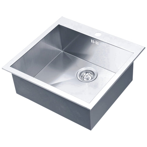 DAX Handmade Single Bowl Top Mount Kitchen Sink, 18 Gauge Stainless Steel, Brushed Finish, 21 x 20 x 8 Inches (DAX-AT54S)