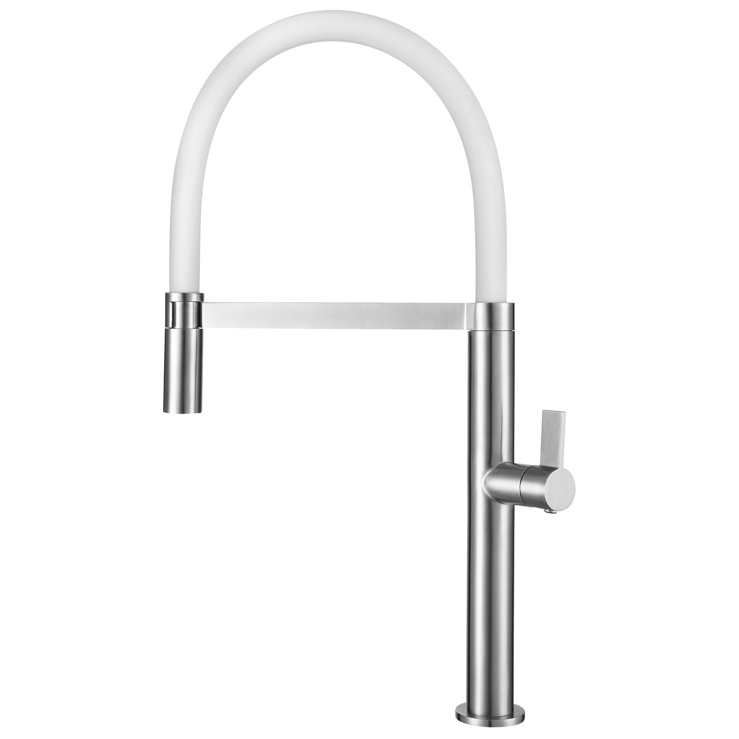 DAX Single Handle Pull Down Kitchen Faucet, Stainless Steel Shower Head and Body, Brushed Finish, White, Size 8-13/16 x 20-3/8 Inches (DAX-C107W)