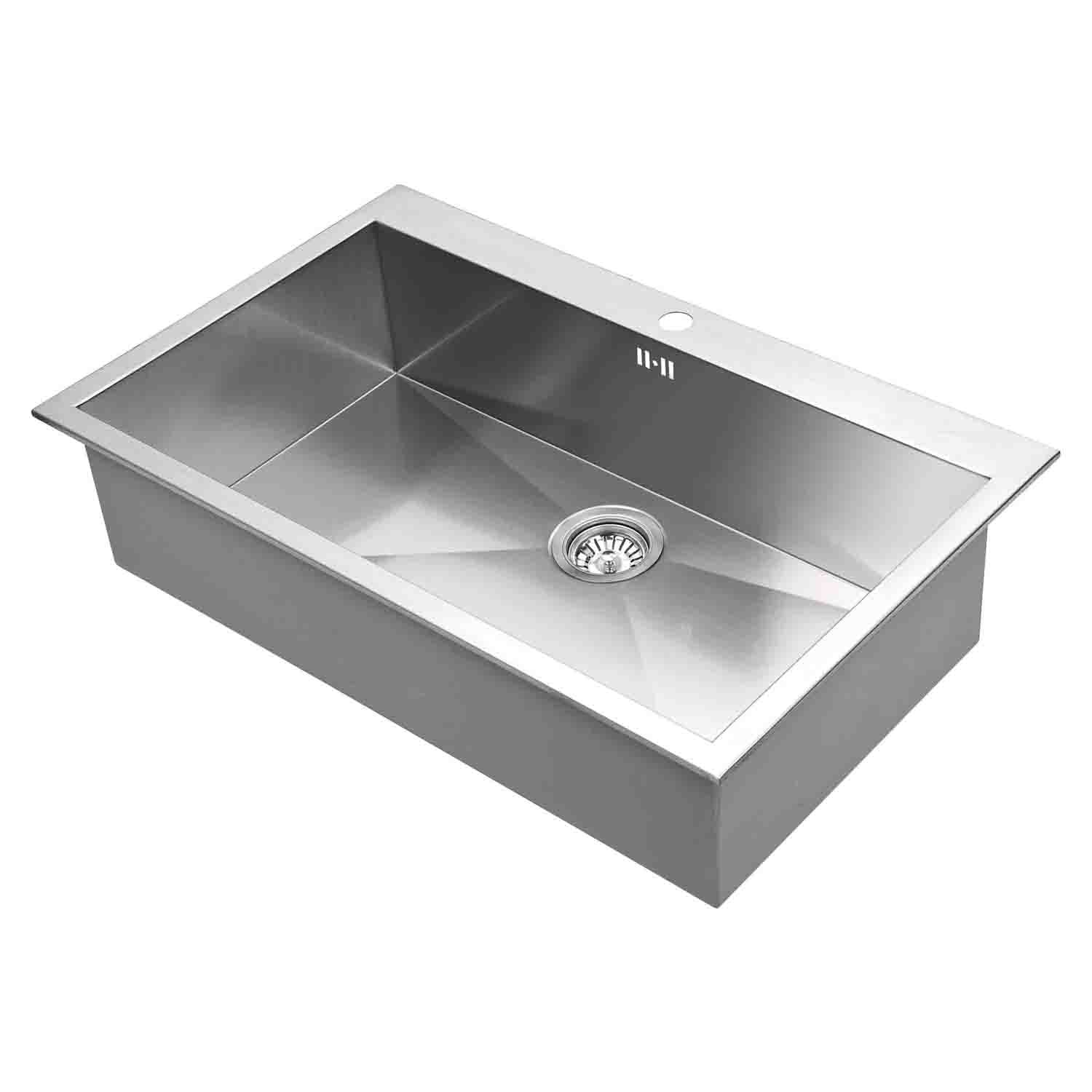 DAX Handmade Single Bowl Top Mount Kitchen Sink, 18 Gauge Stainless Steel, Brushed Finish, 32 x 20 x 8 Inches (DAX-AT82S)