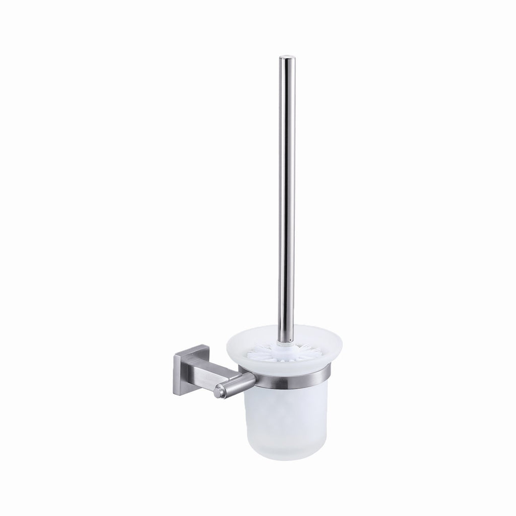 DAX- Toilet Brush with Glass Cup, Wall Mount, Stainless Steel, Satin Finish, 15-3/8 x 6 x 4-3/4 Inches (DAX-G0111-S)