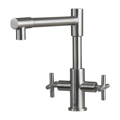 DAX Double Handle Kitchen Faucet, Stainless Steel Body, Brushed Finish, Size 9-5/16 x 11-3/16 Inches (DAX-009-03)