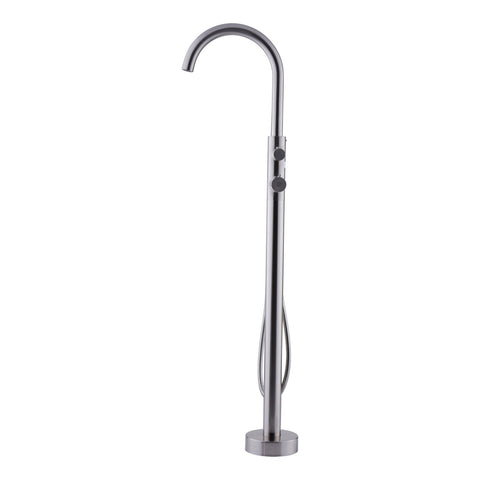 DAX Freestanding Tub Filler with Hand Shower and Gooseneck Spout, Stainless Steel Body, Brushed Finish, 5-13/16 x 45-13/16 x 9-7/16 Inches (DAX-807-BN)