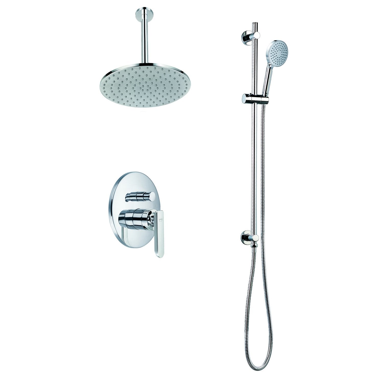 DAX Shower System, Faucet Set, with Round Rain Shower Head and Glide Rail Hand Shower, Wall Mount, Brass Body, Chrome Finish (DAX-8312)