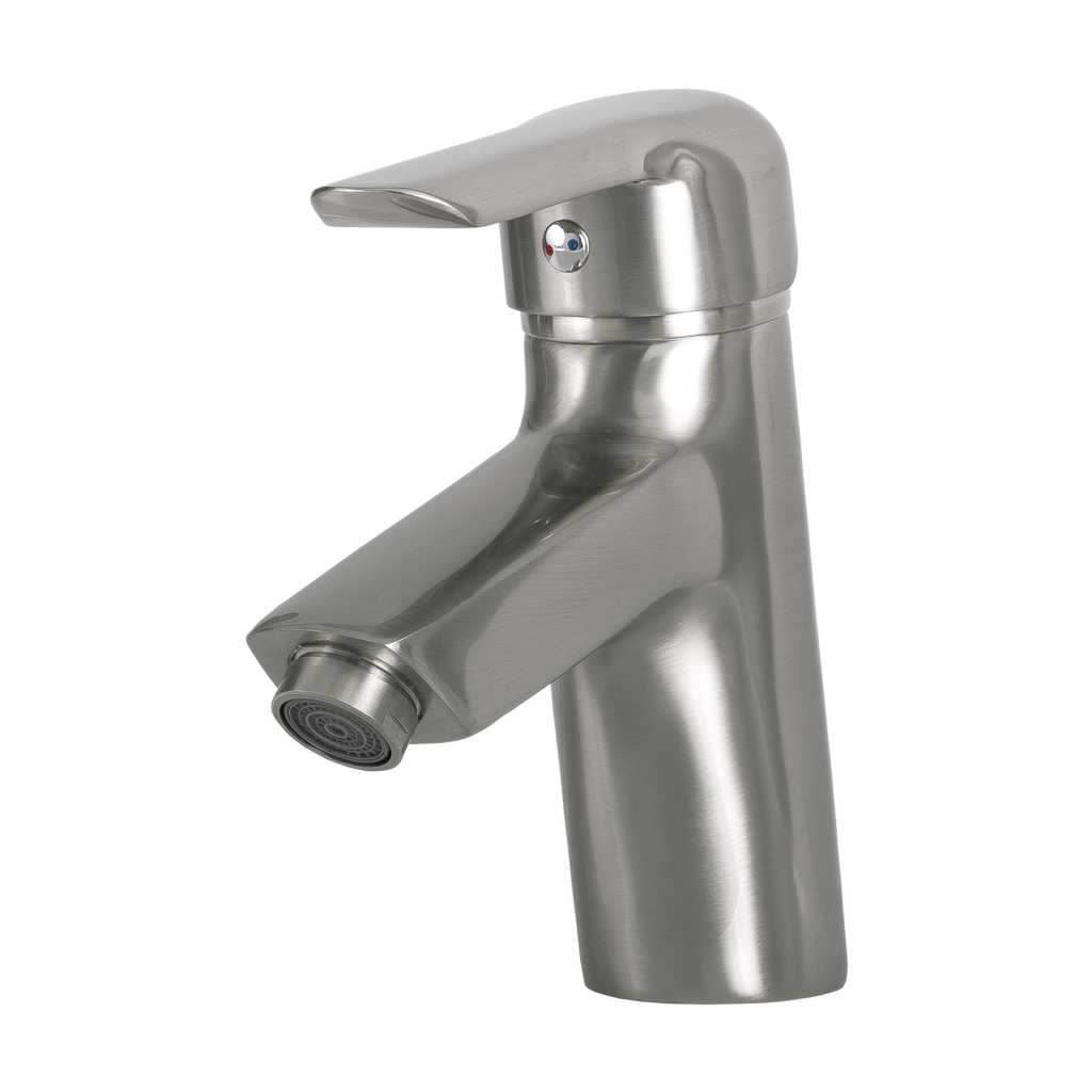 DAX Single Handle Bathroom Faucet, Brass Body, Brushed Finish, 5-3/16 x 6-1/8 Inches (DAX-9201-BN)