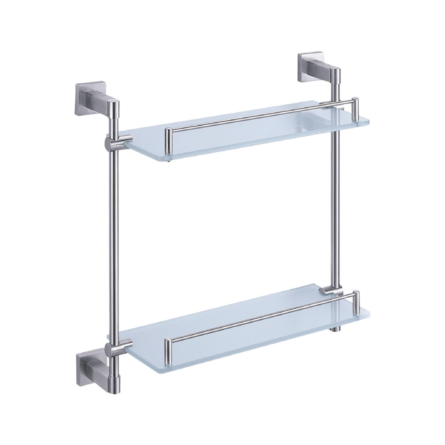 DAX Bathroom Double Tempered Glass Shelf, Wall Mount Stainless Steel, Satin Finish, 16-7/16 x 15-7/8 x 5-5/16 Inches (DAX-G0101-S)