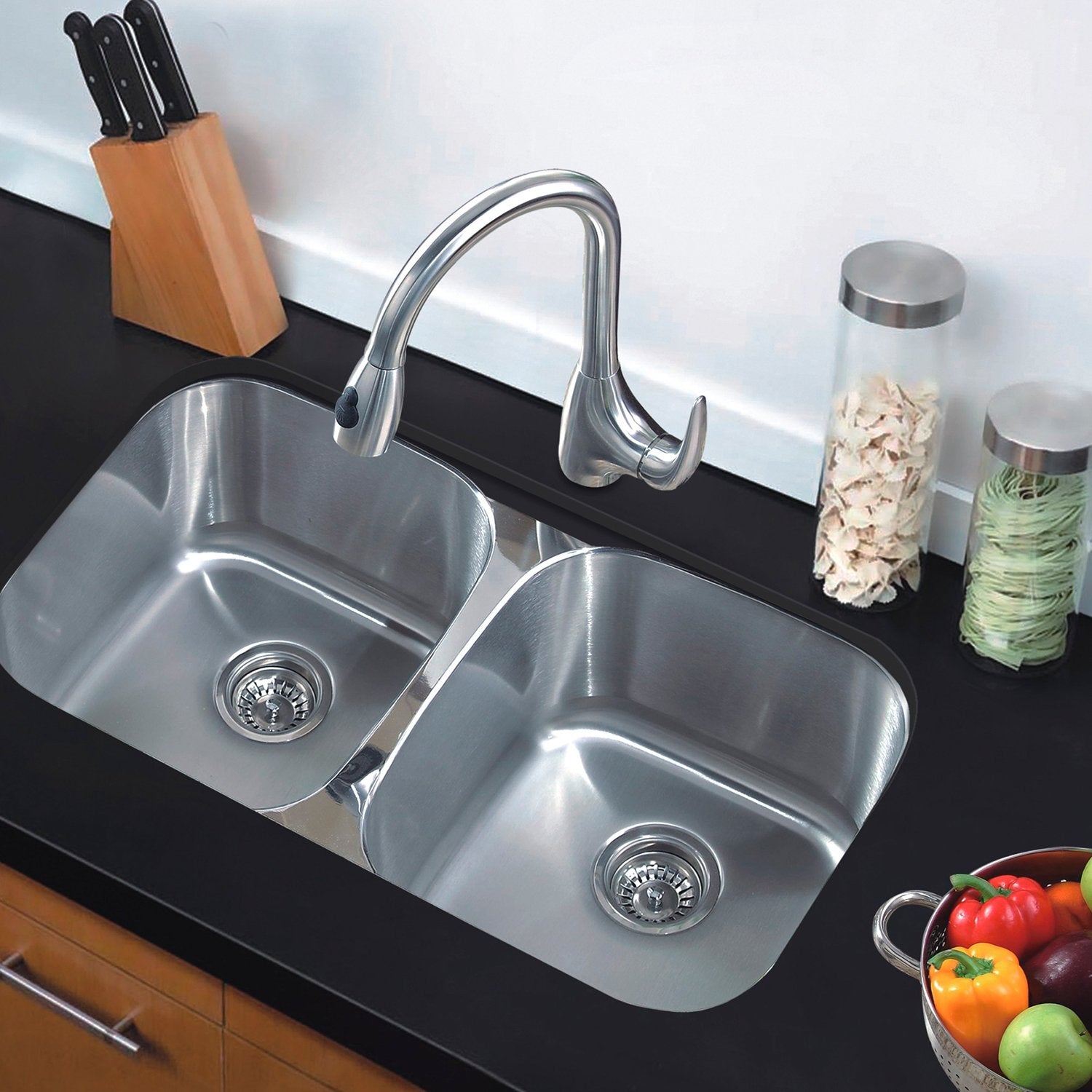 DAX 50/50 Double Bowl Undermount Kitchen Sink, 18 Gauge Stainless Steel, Brushed Finish, 31-2/7 x 9 x 18 Inches (KA-3118)