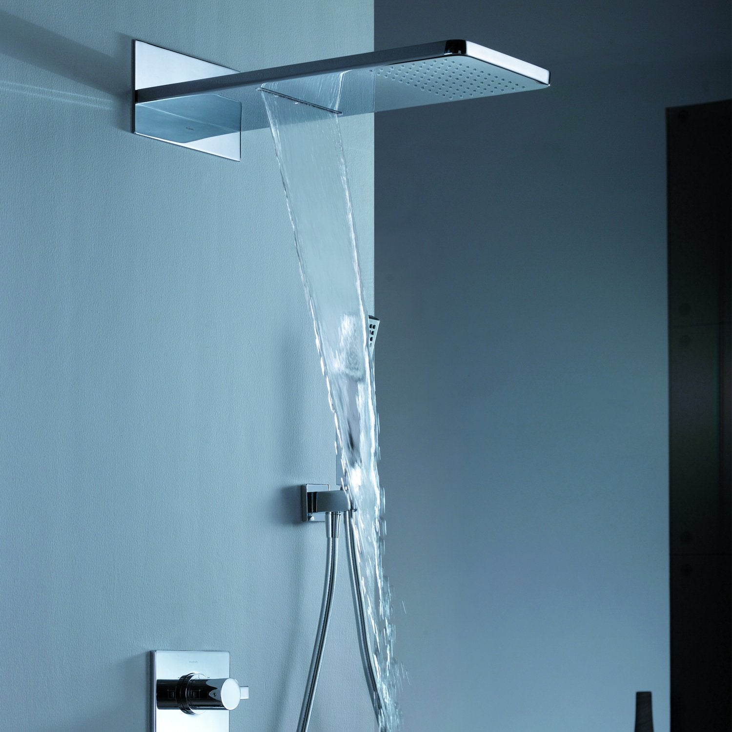 DAX Shower System, Faucet Set, with Square Rain Waterfall Shower Head and Hand Shower, Wall Mount, Brass Body, Chrome Finish (DAX-8379)