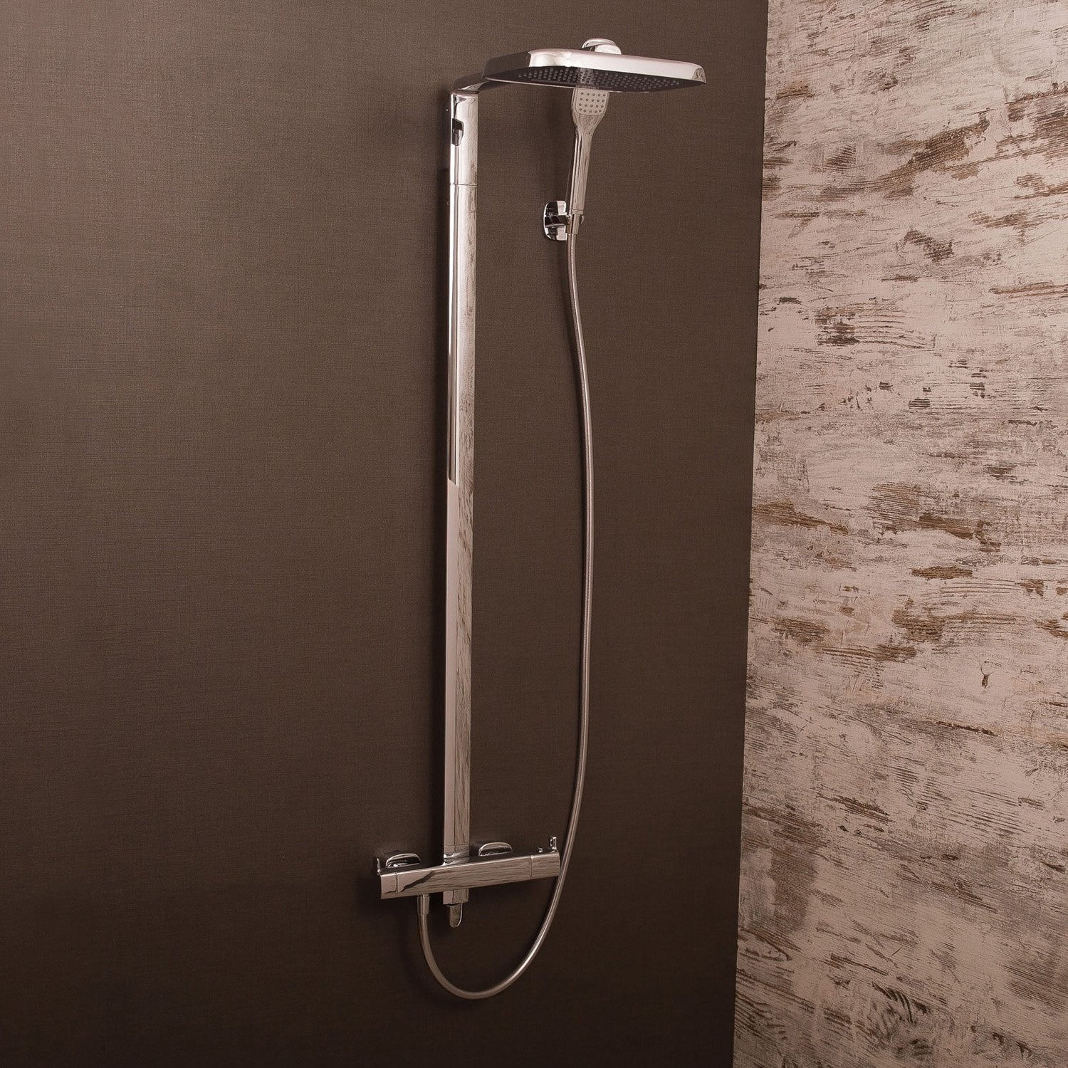 DAX Shower System, Faucet Set, with Square Rain Shower Head and Hand Shower, Wall Mount, Brass Body, Chrome Finish (DAX-8459)