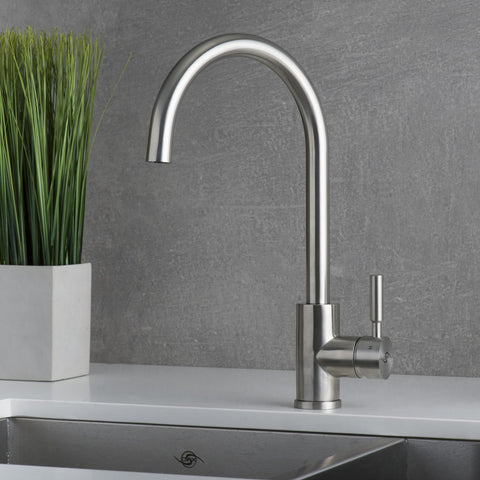 DAX Modern Single Handle Kitchen Faucet, Stainless Steel Body, Brushed Finish, Size 8-7/16 x 15-1/2 Inches (DAX-C33S)