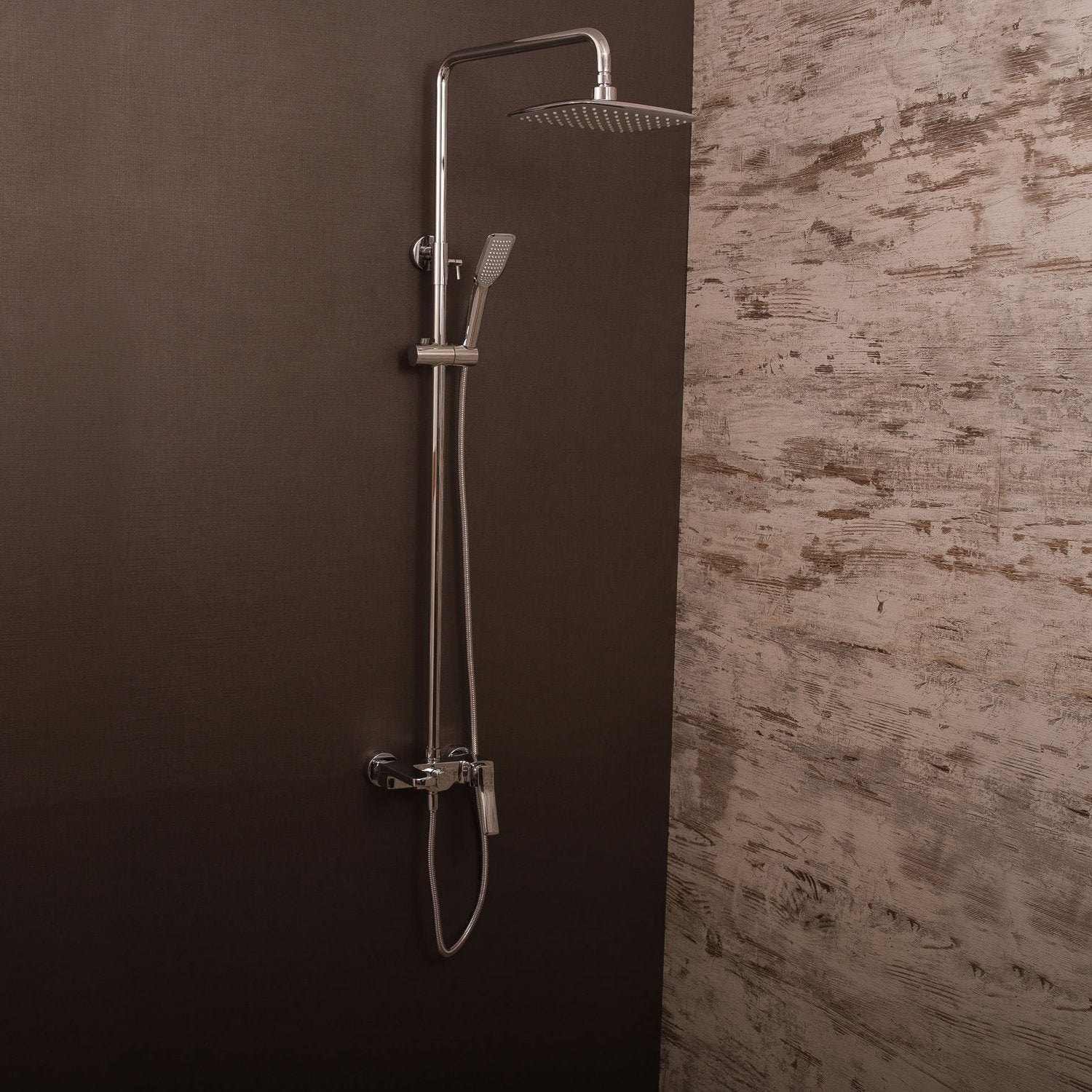 DAX Shower System, Faucet Set, with Square Rain Shower Head, Tub Trim and Glide Rail Hand Shower, Wall Mount, Brass Body, Chrome Finish (DAX-8895)