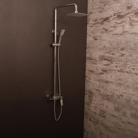 DAX Shower System, Faucet Set, with Square Rain Shower Head, Tub Trim and Glide Rail Hand Shower, Wall Mount, Brass Body, Chrome Finish (DAX-8895)