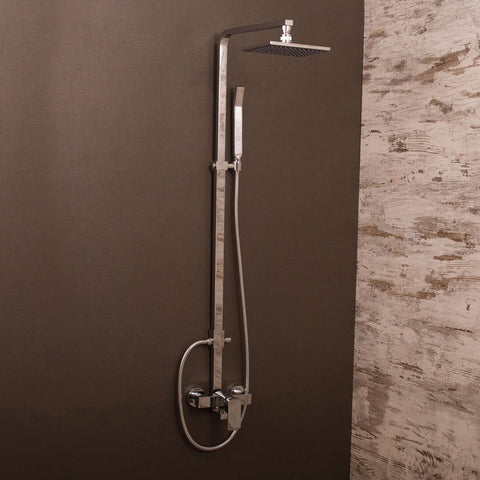DAX Shower System, Faucet Set, with Square Rain Shower Head and Glide Rail Hand Shower, Wall Mount, Brass Body, Chrome Finish (DAX-8409)