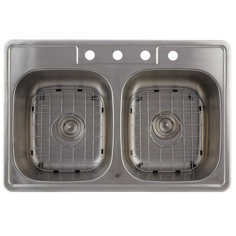 DAX 50/50 Double Bowl Top Mount Kitchen Sink, 18 Gauge Stainless Steel, Brushed Finish , 33 x 22 x 9 Inches (KA-OM3322)