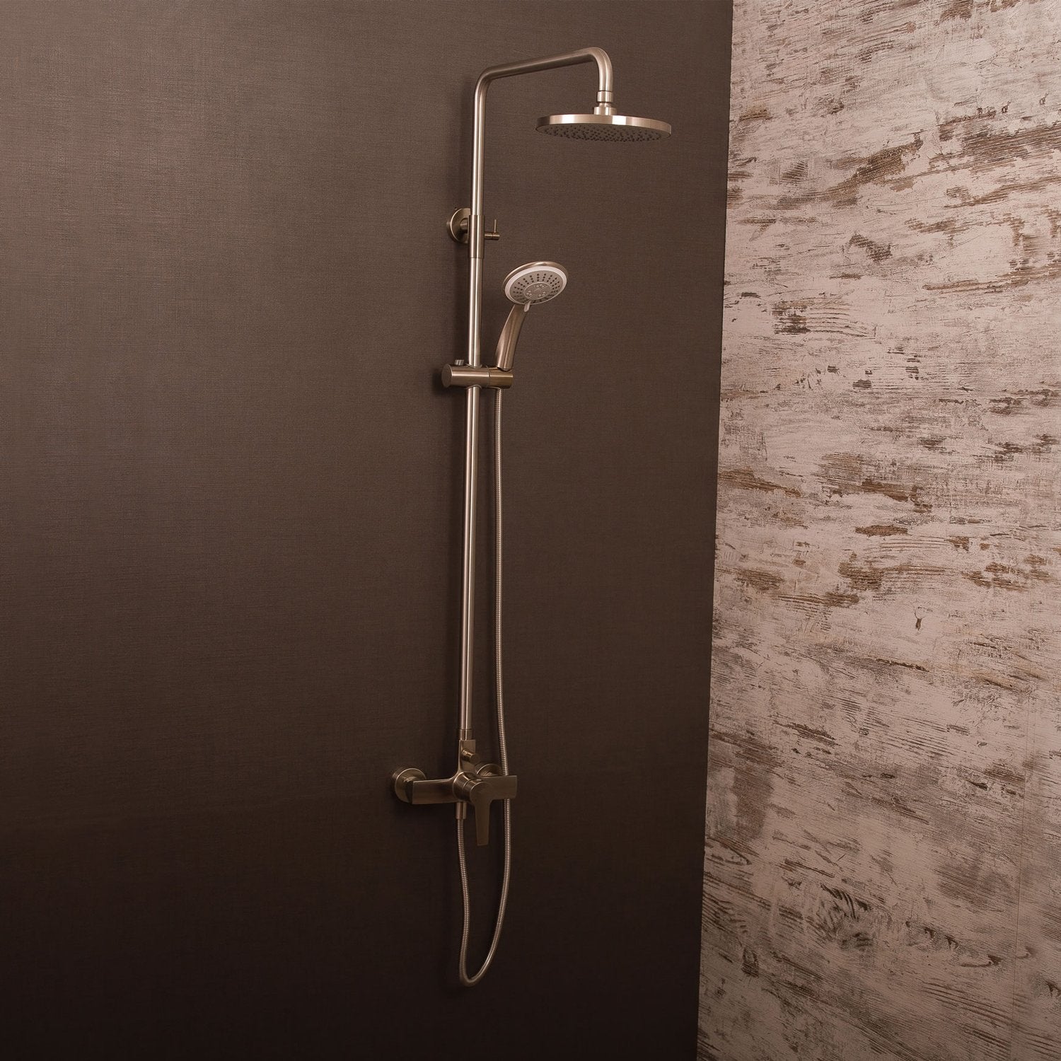 DAX Shower System, Faucet Set, with Round Rain Shower Head and Glide Rail Hand Shower, Wall Mount, Brass Body, Brushed Nickel Finish (DAX-8897-BN)