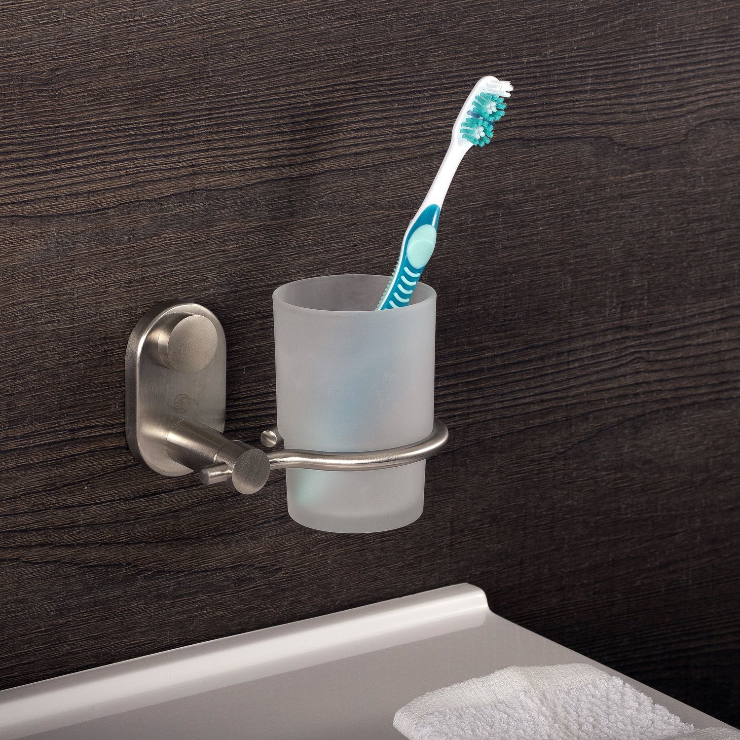 DAX Bathroom Single Tumbler Toothbrush Holder, Wall Mount Stainless Steel with Glass Cup, Polish Finish, 4-5/16 x 3-3/4 x 4-1/8 Inches (DAX-G0206-P)