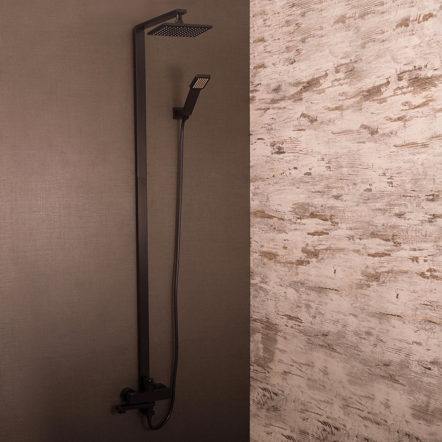 DAX Shower System, Faucet Set, with Shower Tub Trim and Hand Shower, Wall Mount, Brass Body, Black Finish (DAX-8166C-PB)