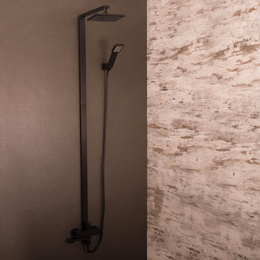 DAX Shower System, Faucet Set, with Shower Tub Trim and Hand Shower, Wall Mount, Brass Body, Black Finish (DAX-8166C-PB)