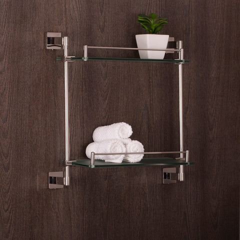 DAX Bathroom Double Tempered Glass Shelf, Wall Mount Stainless Steel, Satin Finish, 16-7/16 x 15-7/8 x 5-5/16 Inches (DAX-G0101-S)