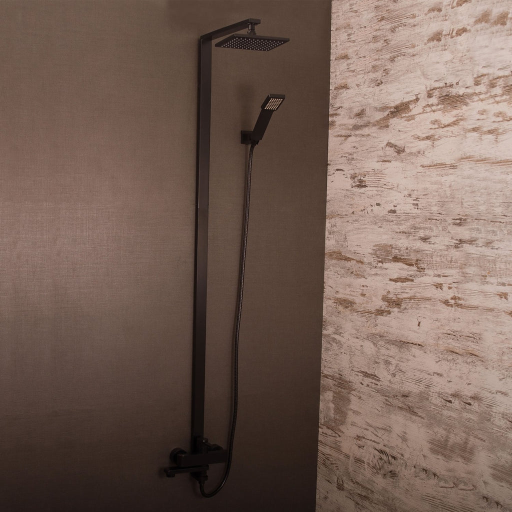 DAX Shower System, Faucet Set, with Shower Tub Trim and Hand Shower, Wall Mount, Brass Body, Black Finish (DAX-8166C-PB)
