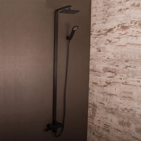 DAX Shower System, Faucet Set, with Shower Tub Trim and Hand Shower, Wall Mount, Brass Body, Black Finish (DAX-8166C-PB)