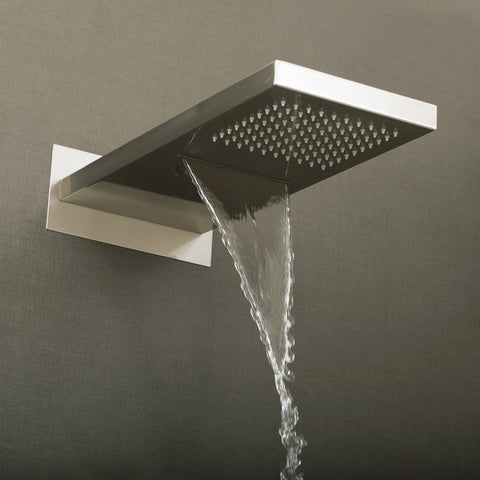 DAX Square Rain Waterfall Shower Head, Ultra Thin, Wall Mount, Brass Body, Brushed Nickel Finish (D-115422W-BN)