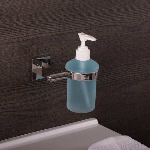 DAX Stainless Steel Soap Dispenser with Glass Bottle, Wall Mount, Satin Finish, 6-1/2 x 4-1/2 x 3-3/4 Inches (DAX-G0113-S)