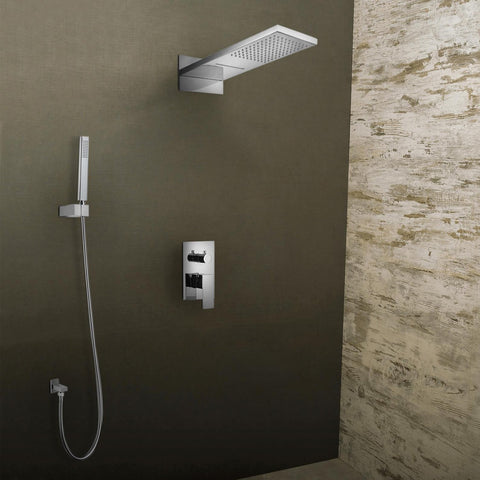 DAX Shower System, Faucet Set, with Square Rain Waterfall Shower Head and Hand Shower, Wall Mount, Brass Body, Chrome Finish (DAX-A402)