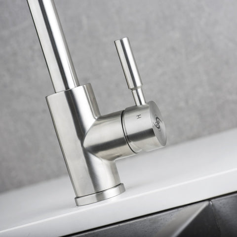 DAX Modern Single Handle Kitchen Faucet, Stainless Steel Body, Brushed Finish, Size 8-7/16 x 15-1/2 Inches (DAX-C33S)