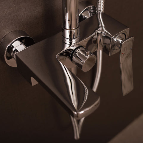 DAX Shower System, Faucet Set, with Square Rain Shower Head, Tub Trim and Glide Rail Hand Shower, Wall Mount, Brass Body, Chrome Finish (DAX-8895)