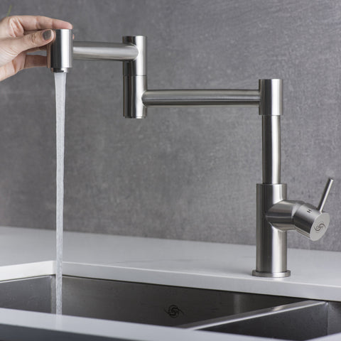 DAX Modern Sink Kitchen Faucet, Single Lever, Stainless Steel Body, Brushed Finish, Size 7-1/2 x 12-3/4 Inches (DAX-006-01)