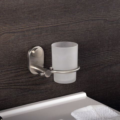 DAX Bathroom Single Tumbler Toothbrush Holder, Wall Mount Stainless Steel with Glass Cup, Polish Finish, 4-5/16 x 3-3/4 x 4-1/8 Inches (DAX-G0206-P)