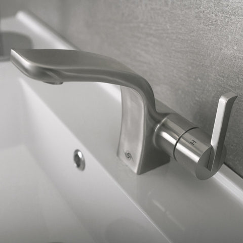 DAX Single Handle Bathroom Faucet, Stainless Steel Body, Brushed Finish, 4-13/16 x 6-1/16 Inches (DAX-010-05)