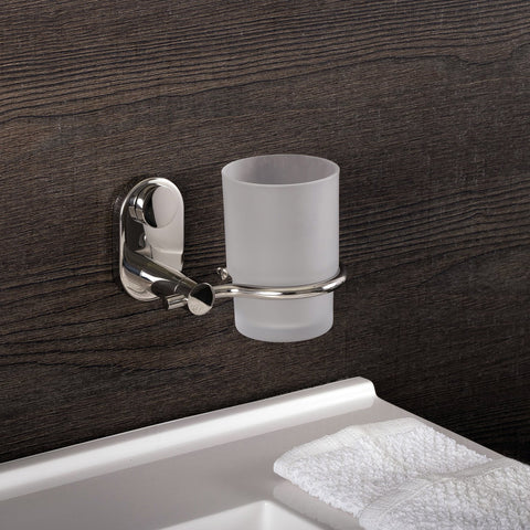 DAX Bathroom Single Tumbler Toothbrush Holder, Wall Mount Stainless Steel with Glass Cup, Satin Finish, 4-5/16 x 3-3/4 x 4-1/8 Inches (DAX-G0206-S)