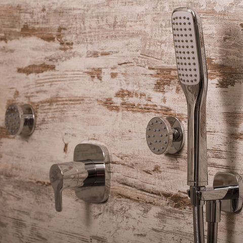 DAX Shower System, Faucet Set, with Square Rainfall Shower Head with 6 Nozzles, Hand Shower and Individual Controls, Chrome Finish, (DAX-9910A)