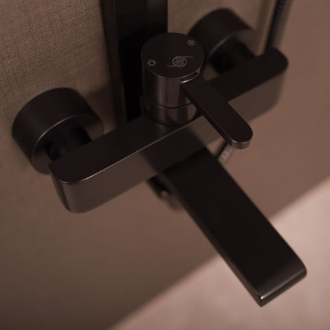 DAX Shower System, Faucet Set, with Shower Tub Trim and Hand Shower, Wall Mount, Brass Body, Black Finish (DAX-8166C-PB)