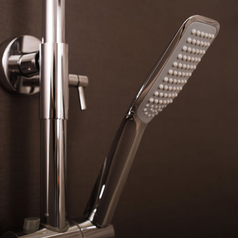 DAX Shower System, Faucet Set, with Square Rain Shower Head, Tub Trim and Glide Rail Hand Shower, Wall Mount, Brass Body, Chrome Finish (DAX-8895)