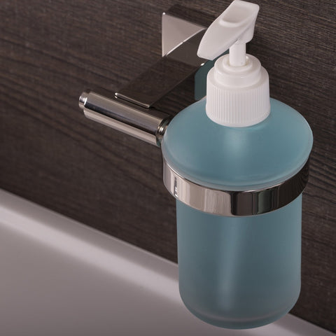 DAX Stainless Steel Soap Dispenser with Glass Bottle, Wall Mount, Satin Finish, 6-1/2 x 4-1/2 x 3-3/4 Inches (DAX-G0113-S)