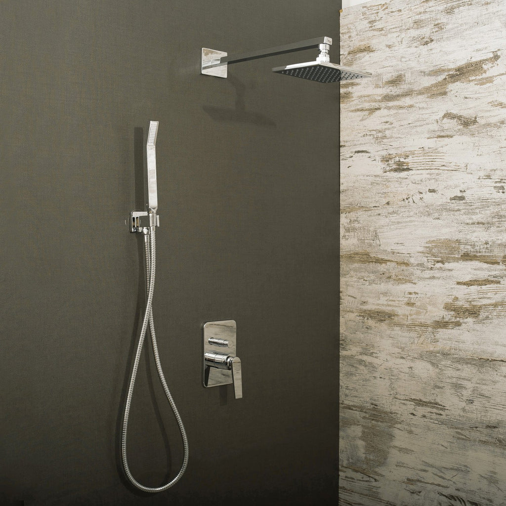 DAX Shower System, Faucet Set, with Square Rain Shower Head and Hand Shower, Wall Mount, Brass Body, Chrome Finish (DAX-8338A)