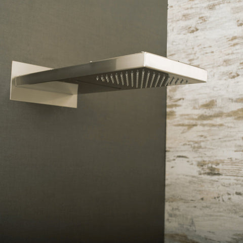 DAX Square Rain Waterfall Shower Head, Ultra Thin, Wall Mount, Brass Body, Brushed Nickel Finish (D-115422W-BN)